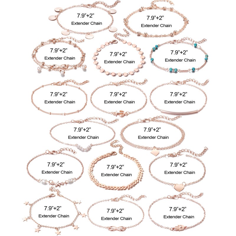 Softones 16Pcs Ankle Bracelets for Women Gold Silver Two Style Chain Beach Anklet Bracelet Jewelry Anklet Set,Adjustable Size - Image 4